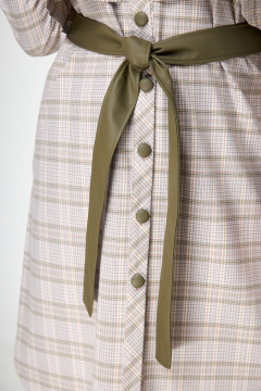 Платье прямого силуэта в клетку из текстиля с экокожей Anelli 746 розовый_хаки - фото 3