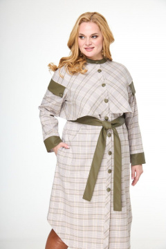 Платье прямого силуэта в клетку из текстиля с экокожей Anelli 746 розовый_хаки - фото 2