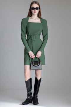 Зеленое приталенное платье с отрезной линией талии Орхидея 1132 зеленый - фото 2