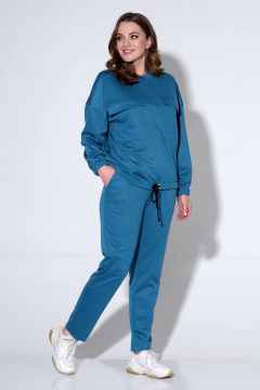 Костюм джемпер и брюки с накладными карманами спортивный Liona Style 822 синий - фото 2