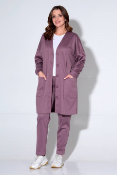 Костюм кардиган и брюки с потайным шнуром casual Liona Style 824 лиловый - фото 2