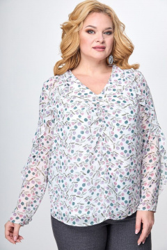 Белая блуза из шифона с воланами и романтичным вырезом Anelli 1088 белый_цветы - фото 5