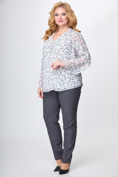 Белая блуза из шифона с воланами и романтичным вырезом Anelli 1088 белый_цветы - фото 2