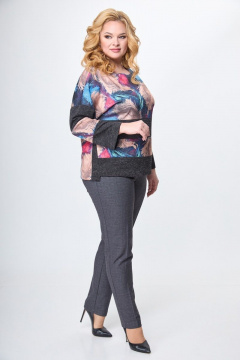 Мультиколор блуза из трикотажа с геометричным принтом Anelli 1166 коричнево-голубой - фото 4