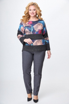 Мультиколор блуза из трикотажа с геометричным принтом Anelli 1166 коричнево-голубой - фото 3