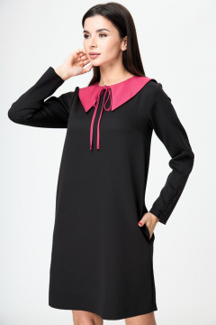 Платье прямое из вискозы с воротником и карманами демисезонное Anelli 1184 черный - фото 3