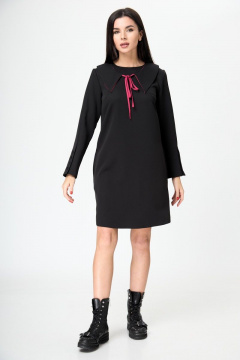 Платье прямое из вискозы с воротником и карманами демисезонное Anelli 1184 черный - фото 4