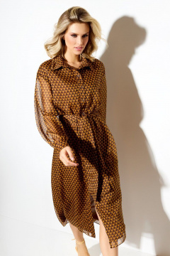 Платье на подкладке из плательной ткани с ремнем DILIA 0585 коричневый - фото 3