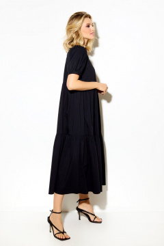 Платье полуприлегающего силуэта с воланами и двумя воланами на юбке DILIA 0586 черный - фото 3