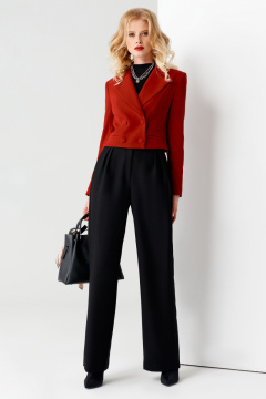 Элегантный приталенный жакет укороченный с английским воротником Панда 54430w терракотовый - фото 1