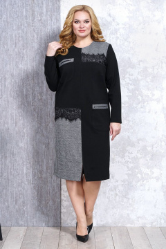 Черное платье из трикотажа на каждый день Медея и К 2128 черно-серый - фото 3