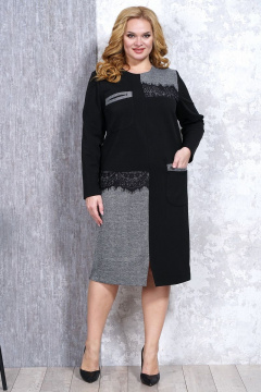 Черное платье из трикотажа на каждый день Медея и К 2128 черно-серый - фото 2