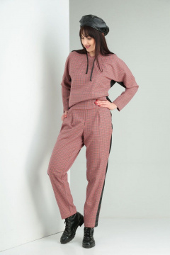 Костюм 2-ка из костюмной ткани в клетку с эко-кожей VIA-Mod 502 - фото 2