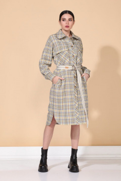 Демисезонное платье с кокетками и карманами в клетку ALEZA 1009 - фото 2