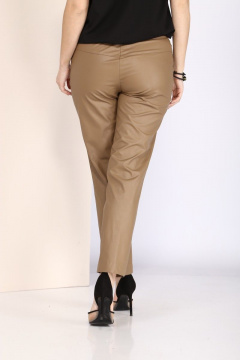 Брюки прямого силуэта из экокожи с поясом и карманами Bonna Image 675 бежевый - фото 5