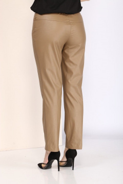 Брюки прямого силуэта из экокожи с поясом и карманами Bonna Image 675 бежевый - фото 4