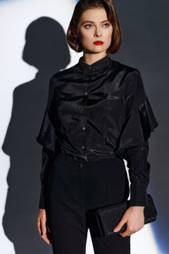 Черная блуза из текстиля для демисезона на каждый день BURVIN 7752-51 - фото 1