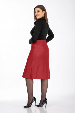 Юбка из экокожи А-силуэт со складками и карманами Klever 299 красный - фото 5