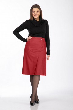 Юбка из экокожи А-силуэт со складками и карманами Klever 299 красный - фото 1