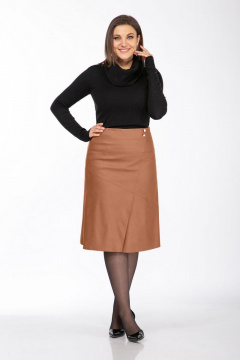 Юбка из экокожи коричневая А-силуэт с молнией Klever 299 рыжий - фото 4