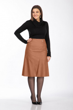 Юбка из экокожи коричневая А-силуэт с молнией Klever 299 рыжий - фото 2