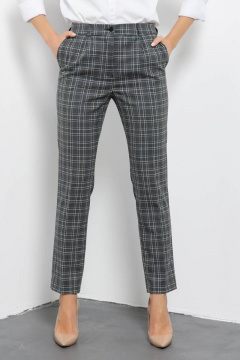 Зауженные брюки с высокой посадкой и защипами Domna 12104 серый_клетка - фото 4