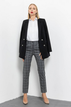 Зауженные брюки с высокой посадкой и защипами Domna 12104 серый_клетка - фото 3