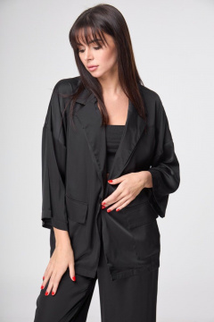 Демисезонный пижамный костюм из атласа и текстиля Anelli 1205 черный - фото 2