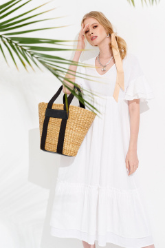 Платье свободное с завышенной талией и воланами Панда 100080w белый - фото 2