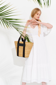 Платье свободное с завышенной талией и воланами Панда 100080w белый - фото 3