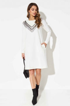 Платье из трикотажа с бахромой и карманами TEZA 3751 молочный - фото 3