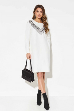 Платье из трикотажа с бахромой и карманами TEZA 3751 молочный - фото 1