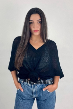 Джемпер прямого силуэта с рукавом кимоно из трикотажа для лета Полесье С1876-20 1С1116-Д43 158,164 черный+черный - фото 1