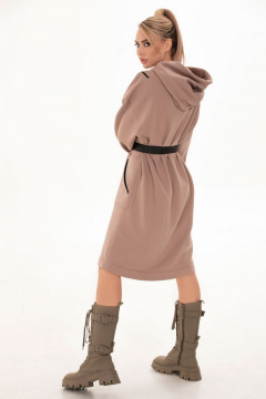 Демисезонное трикотажное платье с капюшоном и молниями Golden Valley 4784 бежевый - фото 3
