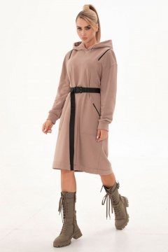 Демисезонное трикотажное платье с капюшоном и молниями Golden Valley 4784 бежевый - фото 2