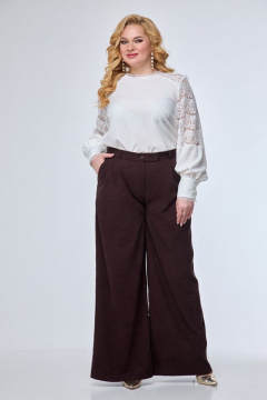 Элегантная кружевная блуза с кокетками и классическим рукавом Anelli 845 белый_кружево - фото 1