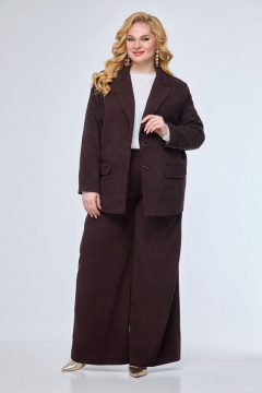 Деловой костюм из микровельвета с широкими брюками Anelli 1170 бордо_штрукс - фото 1