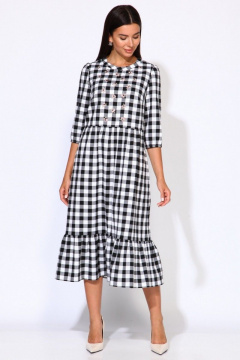 Платье демисезонное на каждый день из текстиля и шифона Faufilure C1199 черно-белый - фото 2
