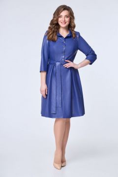 Демисезонное платье из экокожи длиной 100 см, синее DaLi 4397 василёк - фото 2