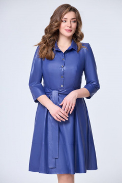 Демисезонное платье из экокожи длиной 100 см, синее DaLi 4397 василёк - фото 1