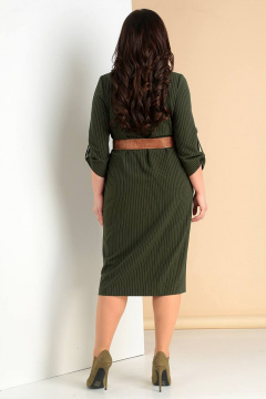 Зеленое демисезонное платье длиной 115 см с длинным рукавом Liona Style 684 хаки - фото 3