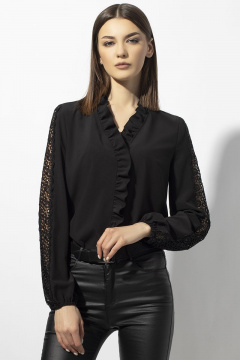 Блуза делового стиля из вискозы с кружевами VIZAVI 652 черный - фото 5