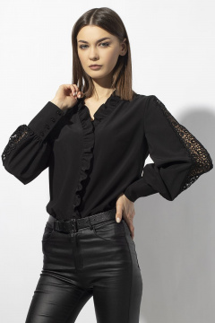 Блуза прямого силуэта с кружевом и пуговицами VIZAVI 655 черный - фото 5