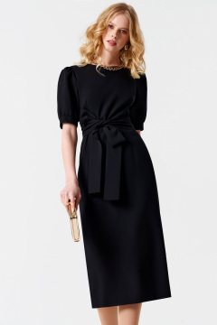 Платье с объемными рукавами и поясом-бантом из текстиля Панда 89980w черный - фото 2