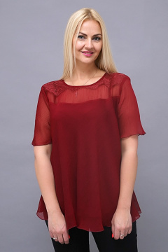 Праздничная блуза из легкой ткани с кружевной вставкой Avila 0597 бордовый - фото 1