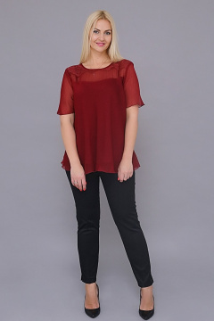 Праздничная блуза из легкой ткани с кружевной вставкой Avila 0597 бордовый - фото 4