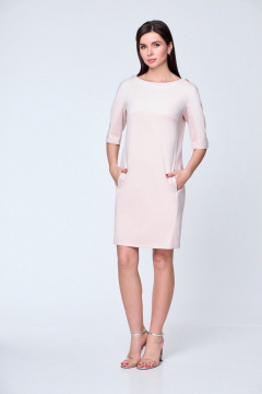Платье из замшевого текстиля с карманами и короткими рукавами демисезонное Anelli 551 пудра - фото 2