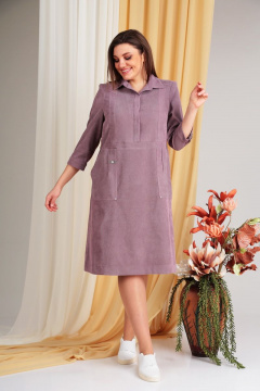 Демисезонное платье из вельвета с кокетками и поясом Ивелта плюс 1764 - фото 1