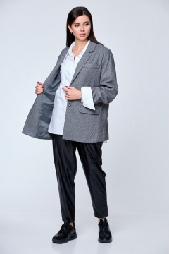 Деловой жакет в мелкую клетку с прорезными карманами Anelli 964 темно-серый - фото 3