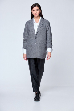 Деловой жакет в мелкую клетку с прорезными карманами Anelli 964 темно-серый - фото 2
